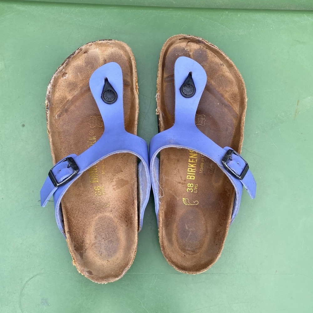 Birkenstock Gizeh Periwinkle Blue Thong Sandals Cork Footbed Womens 38 L7 M5 - Picture 4 of 9